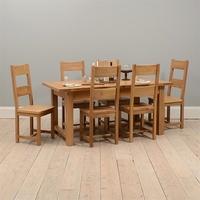 Rustic Oak 180-220-260 Ext. Table and 6 Wooden Seat Chairs