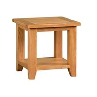 rustic oak side table with shelf