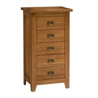 Rustic Oak 5 Drawer Tall Chest