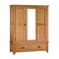 Rustic Oak Triple Wardrobe with Mirror