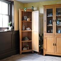 rustic oak tall corner cupboard