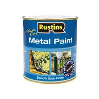 Rustins MPWH500 Quick Dry Metal Paint Smooth Satin Finish White 500ml