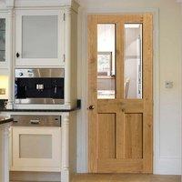 Rustic Oak Shaker 2 Panel 2 Pane Prefinished Door With Clear Safety Glass