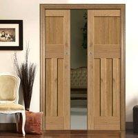 Rustic Oak 1930 DX Shaker Double Pocket Doors - Prefinished