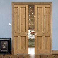 Rustic Oak Shaker 4 Panel Double Pocket Doors - Prefinished