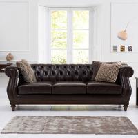 Ruskin 3 Seater Sofa In Brown Leather With Dark Ash Legs