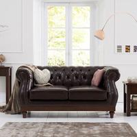 Ruskin 2 Seater Sofa In Brown Leather With Dark Ash Legs
