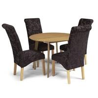 Ruby Dining Table In Oak With 4 Ameera Chair in Floral Aubergine