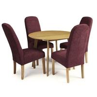 ruby dining table in oak with 4 jennifer chair in shiraz fabric