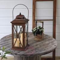 rust copper coloured lantern with 2 led candles