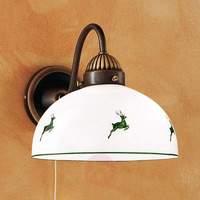 Rustic wall light Nonna, green with stags