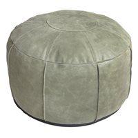 RUSTIC LEATHER POUFFE in Army Green