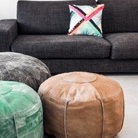 RUSTIC LEATHER POUFFE in Tan