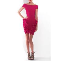 ruffle off shoulder bandage dress