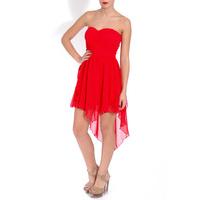 ruched bodice dip hem dress