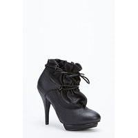 Ruffled Faux Leather Heeled Boots