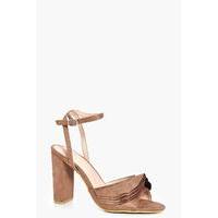 Ruffle Trim Peeptoe Heels - mocha