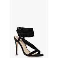 ruffle trim wrap sandal black