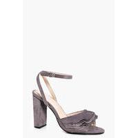 Ruffle Trim Peeptoe Heels - grey