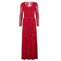 Ruby Ray Flower Beaded Mesh Neckline Maxi Dress in Pixie Pink