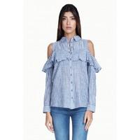 RUFFLE COTTON STRIPE SHIRT