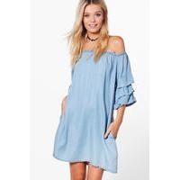 Ruffle Denim Dress - blue