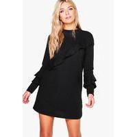 ruffle detail sweater dress black