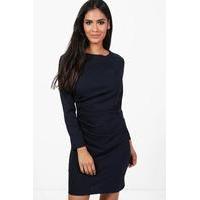 Ruched Scuba Crepe Midi Dress - navy