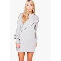 Ruffle Detail Sweater Dress - grey marl