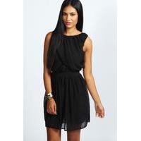 Ruched Detail Chiffon Skater Dress - black