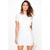 Ruffle Lace Shift Dress - white