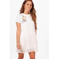 Ruby Embroidered Mesh Skater Dress - white