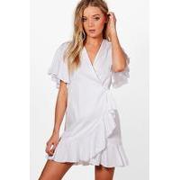 ruffle shirt wrap dress white