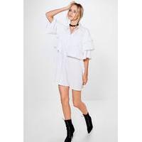 Ruffle Tiered Shirt Dress - white