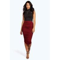 Ruched Sides Jersey Midi Skirt - berry