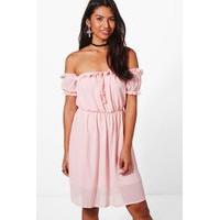 Ruffle Bardot Dress - pink