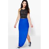 Ruched Side Jersey Maxi Skirt - blue