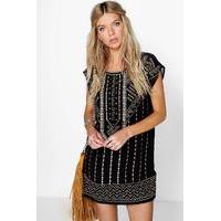 Ruth Embroidered Beaded Shift Dress - black