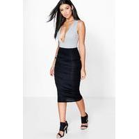Ruched Sides Jersey Midi Skirt - black