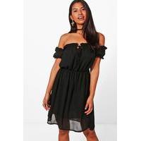 Ruffle Bardot Dress - black