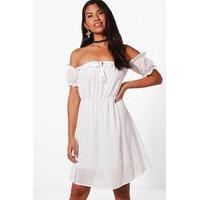 Ruffle Bardot Dress - white