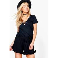 ruffle hem shorts black