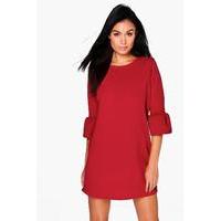 Ruffle Sleeve Shift Dress - merlot