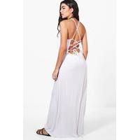 Ruffle Lace Up Back Maxi Dress - white