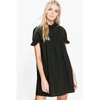 Ruffle Sleeve Shirt Dress - black