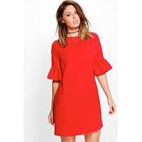 Ruffle Sleeve Shift Dress - red