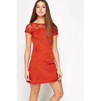 Rust Lace Insert A-Line Dress