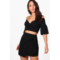 ruffle sleeve crop skirt co ord black