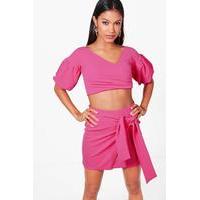 Ruffle Sleeve Crop & Skirt Co-ord - magenta