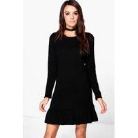 Ruffle Hem Knitted Dress - black